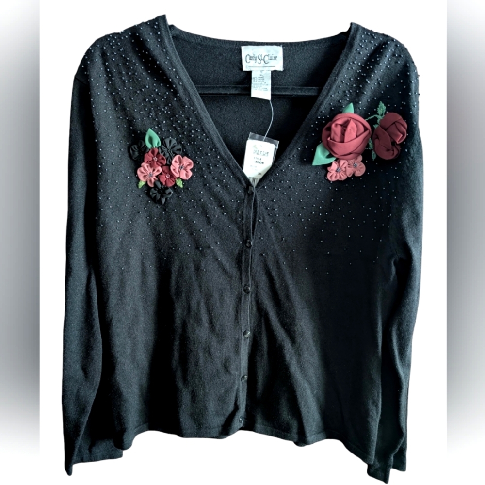Vtg Carly St. Claire black cardigan xl